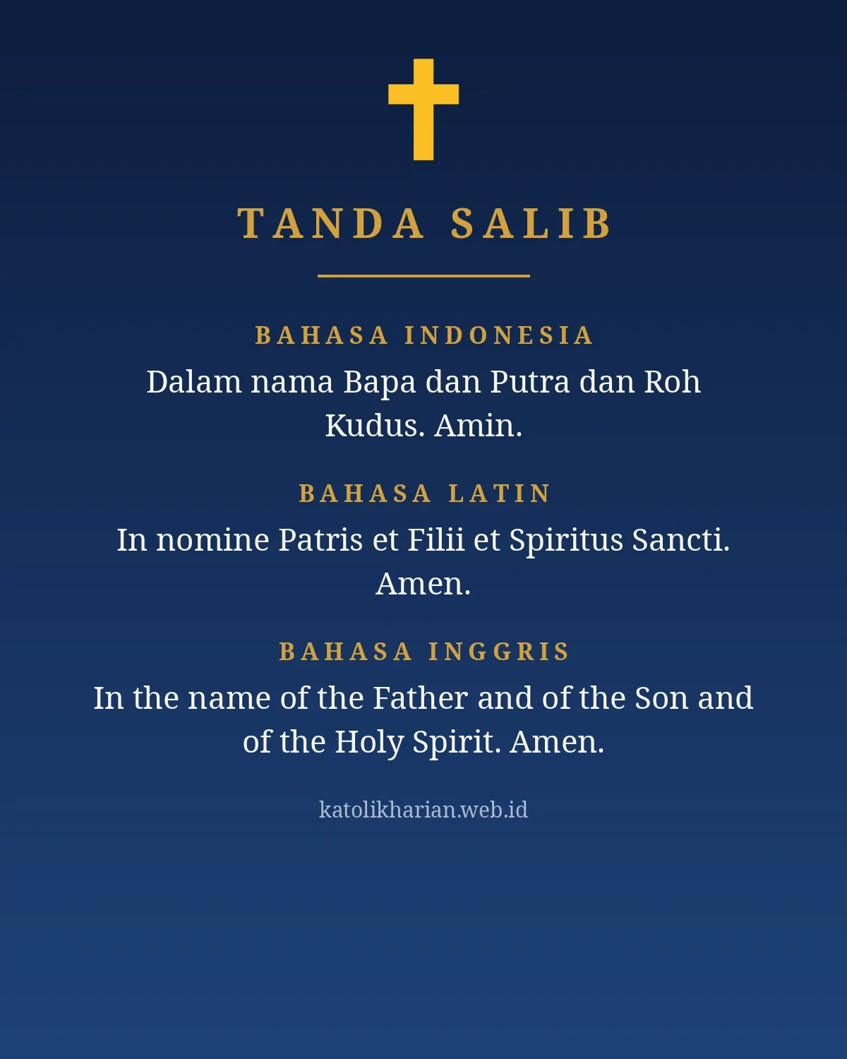 Tanda Salib dalam bahasa Indonesia Latin dan Inggris